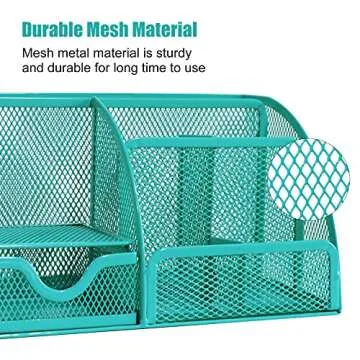 Functional Blue Mesh Desk Organizer with Compartments and Drawer