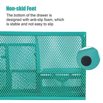 Desk Organizer Desk Accessories Multi-Functional Mesh Desk Organizers 6 Compartments+ 1Drawe for Home&School Office Supplies Accessories (Blue)