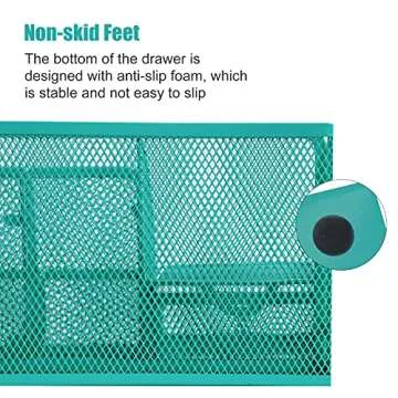 Functional Blue Mesh Desk Organizer with Compartments and Drawer