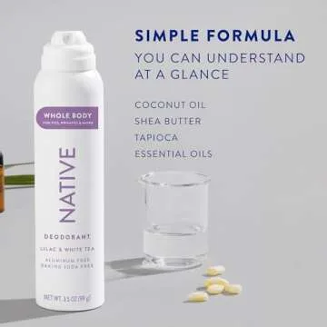 Native Whole Body Deodorant Spray Contains Naturally Derived Ingredients, Deodorant for Women & Men | 72 Hour Odor Protection, Aluminum Free with Coconut Oil and Shea Butter | Lilac & White Tea