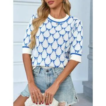 Saodimallsu Cute Bow Puff Sleeve Sweater for Women