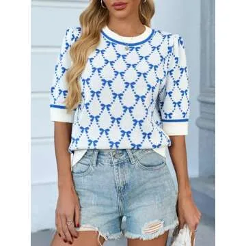 Saodimallsu Cute Bow Puff Sleeve Sweater for Women