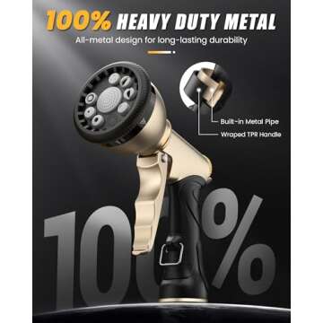 RAINPOINT Garden Hose Nozzle - Heavy Duty Metal Sprayer with 9 Patterns