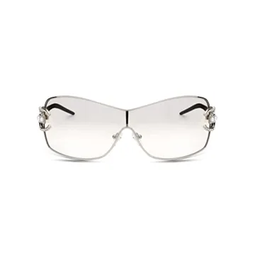 Zeelool Y2K Sunglasses for Women in Silver Wrap Around Style