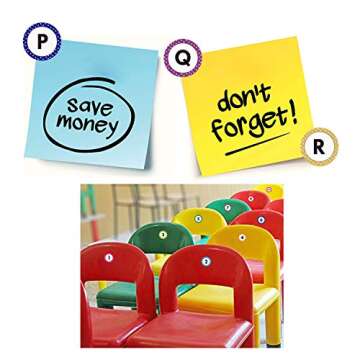 LeeLoon 2480pcs Number Stickers Colorful Round Number Labels,Polka Dot 1-50 and A-Z Adhesive Numbers Stickers for Office,Restaurant,Classroom,School Learning Decorations,1"