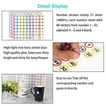 LeeLoon 2480pcs Colorful Number Stickers for Organizing