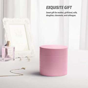 HengLiSam Jewelry Organizer, Small Jewelry Box Earring Holder for Women, Jewelry Storage Box 4-Layer Rotatable Jewelry Accessory Storage Tray with Lid for Rings Bracelets