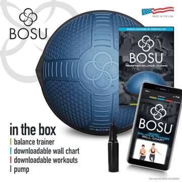 Bosu Half Ball Home Fitness Exercise Gym Strength Flexibility Balance Trainer, Blue