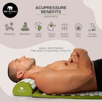 BED OF NAILS The Original Premium Acupressure Mat, 8,820 Acupuncture Pressure Points for Back Pain Relief, Increased Energy, Relaxation, FSA/HSA Eligible, with Drawstring Bag, 29 x 16 x 1, Green