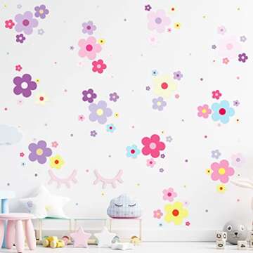 TaoBary 288 Pcs Y2k Cute Flowers Wall Sticker Colorful Floral Wall Decal Vinyl Peel and Stick Preppy Hippie Stickers Aesthetic Flowers Decor for Nursery Bedroom(9.1 x 11.4 Inch,Lovely Colors)