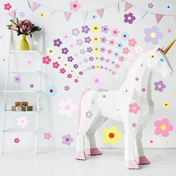 TaoBary 288 Pcs Y2k Cute Flowers Wall Sticker Colorful Floral Wall Decal Vinyl Peel and Stick Preppy Hippie Stickers Aesthetic Flowers Decor for Nursery Bedroom(9.1 x 11.4 Inch,Lovely Colors)