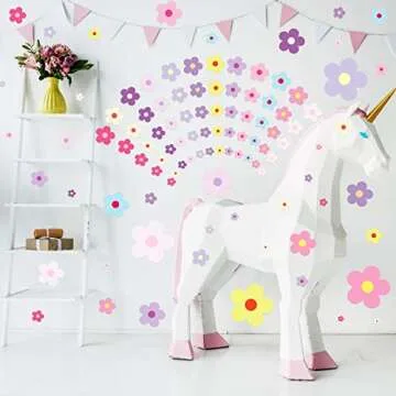 TaoBary 288 Pcs Y2k Cute Flowers Wall Sticker Colorful Floral Wall Decal Vinyl Peel and Stick Preppy Hippie Stickers Aesthetic Flowers Decor for Nursery Bedroom(9.1 x 11.4 Inch,Lovely Colors)