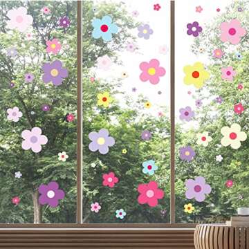 TaoBary 288 Pcs Y2k Cute Flowers Wall Sticker Colorful Floral Wall Decal Vinyl Peel and Stick Preppy Hippie Stickers Aesthetic Flowers Decor for Nursery Bedroom(9.1 x 11.4 Inch,Lovely Colors)