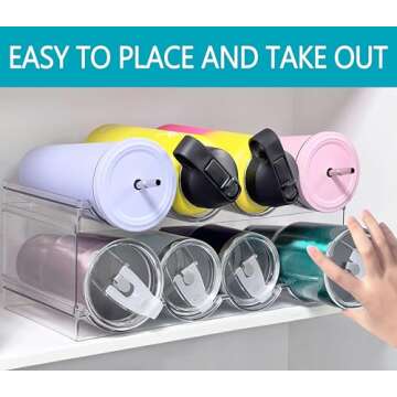 Homecor 2 Pack Water Bottle Organizer, Upgrade Stackable Kitchen Pantry Organization and Storage Rack, Water Bottle Holder for Fridge Cabinet Cupboard Storage, Plastic Tumbler Mug Cup Organizer Rack
