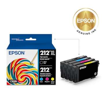EPSON 212 Claria Ink High Capacity Black & Standard Color Cartridge Combo Pack (T212XL-BCS) Works wi...