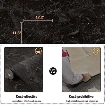 Oxdigi Vinyl Floor Tiles Peel and Stick 23"x 118"/19 Sq.Ft, Thicken Self Adhesive Vinyl Flooring Roll Marble Pattern Waterproof DIY Floor Coverings for Bathroom Living Room Kitchen, Black Marble