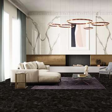 Oxdigi Vinyl Floor Tiles Peel and Stick 23"x 118"/19 Sq.Ft, Thicken Self Adhesive Vinyl Flooring Roll Marble Pattern Waterproof DIY Floor Coverings for Bathroom Living Room Kitchen, Black Marble