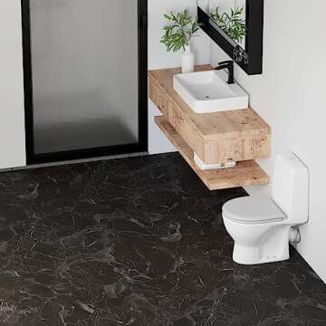 Oxdigi Vinyl Floor Tiles Peel and Stick 23"x 118"/19 Sq.Ft, Thicken Self Adhesive Vinyl Flooring Roll Marble Pattern Waterproof DIY Floor Coverings for Bathroom Living Room Kitchen, Black Marble