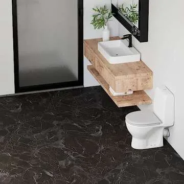 Oxdigi Vinyl Floor Tiles Peel and Stick 23"x 118"/19 Sq.Ft, Thicken Self Adhesive Vinyl Flooring Roll Marble Pattern Waterproof DIY Floor Coverings for Bathroom Living Room Kitchen, Black Marble