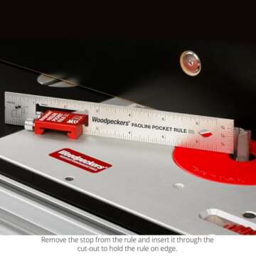 Woodpeckers Paolini Pocket Rule with Rack-It, Stainless Steel, Combo Set, Woodworking Ruler with Sliding Stop, Vertical End Scale, Scribing Notch