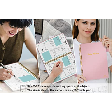 Daily Planner Undated, To Do List Notebook with Hourly Schedule Calendars Meal, Spiral Appointment Organizers Notebook for Man/Women, Pocket, Pen Loop, 160 Pages (7x10")