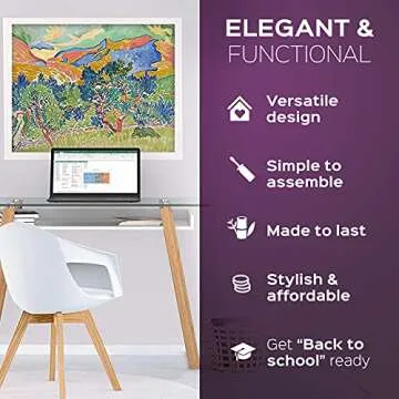 bonVIVO Massimo Small Desk - 43 Inch, Modern Computer Desk for Small Spaces, Living Room, Office and Bedroom - Study Table w/Glass Top and Shelf Space - White