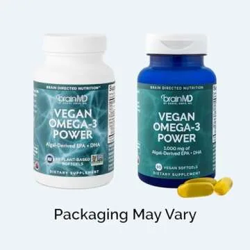 BRAINMD Dr Amen Vegan Omega-3 Power - 60 Plant-Based Softgels - 1,100 mg of EPA & DHA - Supports Foc...