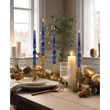 LPUSA Navy Spiral Taper Candles - Elegant Dripless Twisted Candles for Holidays & Events, Set of 4