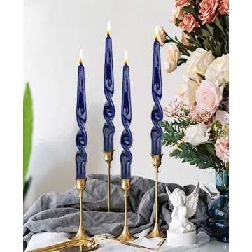 LPUSA Navy Spiral Taper Candles - 10" Dripless Set of 4