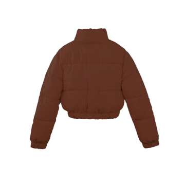 A2Y Cropped Zipper Puffer Jacket Coffee S