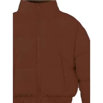 A2Y Cropped Zipper Puffer Jacket Coffee S