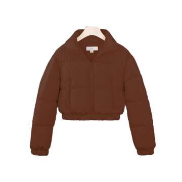 A2Y Cropped Zipper Puffer Jacket Coffee S
