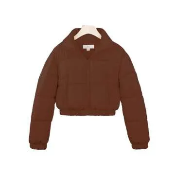 A2Y Cropped Zipper Puffer Jacket Coffee S