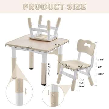 DOREROOM Kids Table and 2 Chairs Set, Height-Adjustable Toddler Table and Chairs Set with Graffiti D...