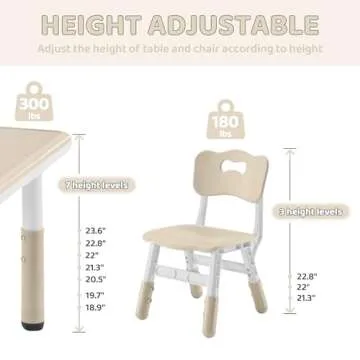 DOREROOM Kids Table and 2 Chairs Set, Height-Adjustable Toddler Table and Chairs Set with Graffiti Desktop, 23.6''L x 23.6''W Children Activity Table for Daycare, Classroom, Home