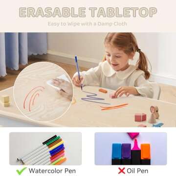 DOREROOM Kids Table and 2 Chairs Set, Height-Adjustable Toddler Table and Chairs Set with Graffiti Desktop, 23.6''L x 23.6''W Children Activity Table for Daycare, Classroom, Home