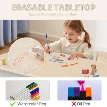 DOREROOM Kids Table and 2 Chairs Set, Height-Adjustable Toddler Table and Chairs Set with Graffiti Desktop, 23.6''L x 23.6''W Children Activity Table for Daycare, Classroom, Home