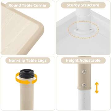 DOREROOM Kids Table and 2 Chairs Set, Height-Adjustable Toddler Table and Chairs Set with Graffiti Desktop, 23.6''L x 23.6''W Children Activity Table for Daycare, Classroom, Home