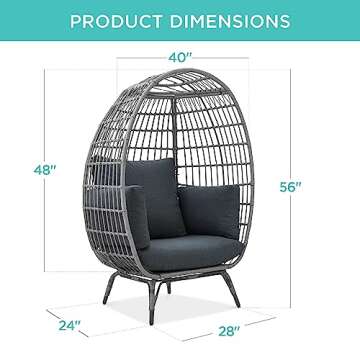 Best Choice Products Wicker Egg Chair, Oversized Indoor Outdoor Lounger for Patio, Backyard, Living ...
