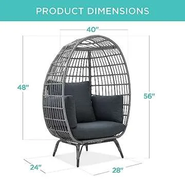 Best Choice Products Wicker Egg Chair – Oversized Indoor Outdoor Lounger for Patio, Backyard, Livi...
