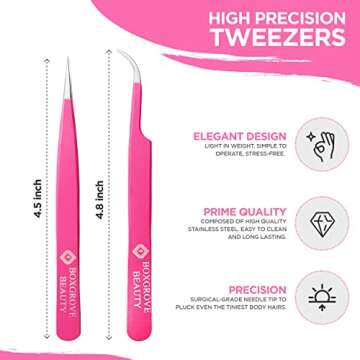 BoxGrove Beauty Lash Tweezers Set - For Professional Eyelash Extensions