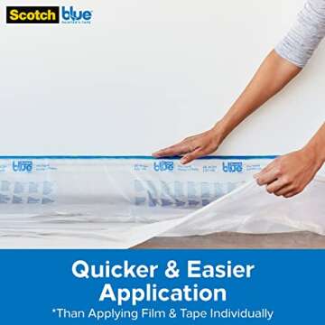 ScotchBlue Pre Plastic Painters Tape, 24 in x 30yd, Tape & Masking Film Combined in One Product, Static Cling to Stay in One Place, No Residue Masking Tape, Film Unfolds to 24" Wide (PT2093EL-24)