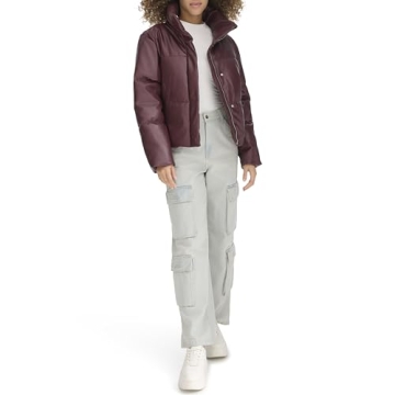 Levi's Vegan Leather Quilted Puffer Jacket in Fig