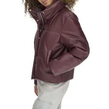 Levi's Vegan Leather Quilted Puffer Jacket in Fig