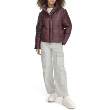 Levi's Vegan Leather Quilted Puffer Jacket in Fig