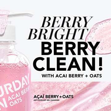 Saturday Skin Hydrating Gentle Facial Gel Cleanser Makeup Remover Sensitive Skin Face Wash Antioxidant Vitamin Brightening Smoothing | Korean Skin Care CICA Acai Berry Oats