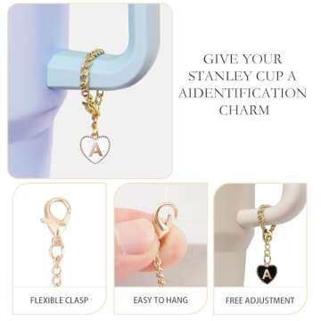 Ekarley Letter Charm Accessories for Stanley Cup, 3Pcs Heart Shaped Water Bottle Name ID for Yeti/Simple Modern Tumbler Handle (C)