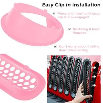 Clip-on Version Front Grille Mesh Inserts & "Angry bird style" Headlight Cover Fits For 2007 2008 2009 2010 2011 2012 2013 2014 2015 2016 2017 Jeep Wrangler JK JKU（Matte Pink）