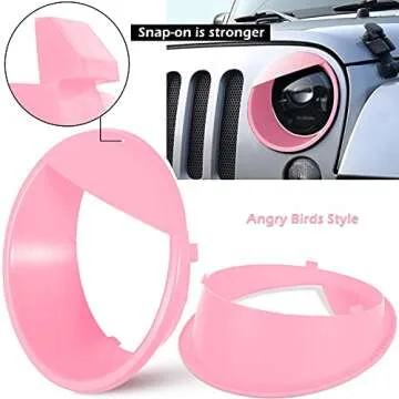 Clip-on Version Front Grille Mesh Inserts & "Angry bird style" Headlight Cover Fits For 2007 2008 2009 2010 2011 2012 2013 2014 2015 2016 2017 Jeep Wrangler JK JKU（Matte Pink）