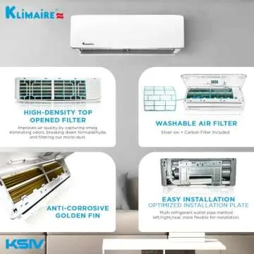 Klimaire 9,000 BTU 21.5 SEER2 Ductless Mini-Split Inverter Air Conditioner Heat Pump System with All-Inclusive 16' Installation Kit and Wall Bracket (115V)